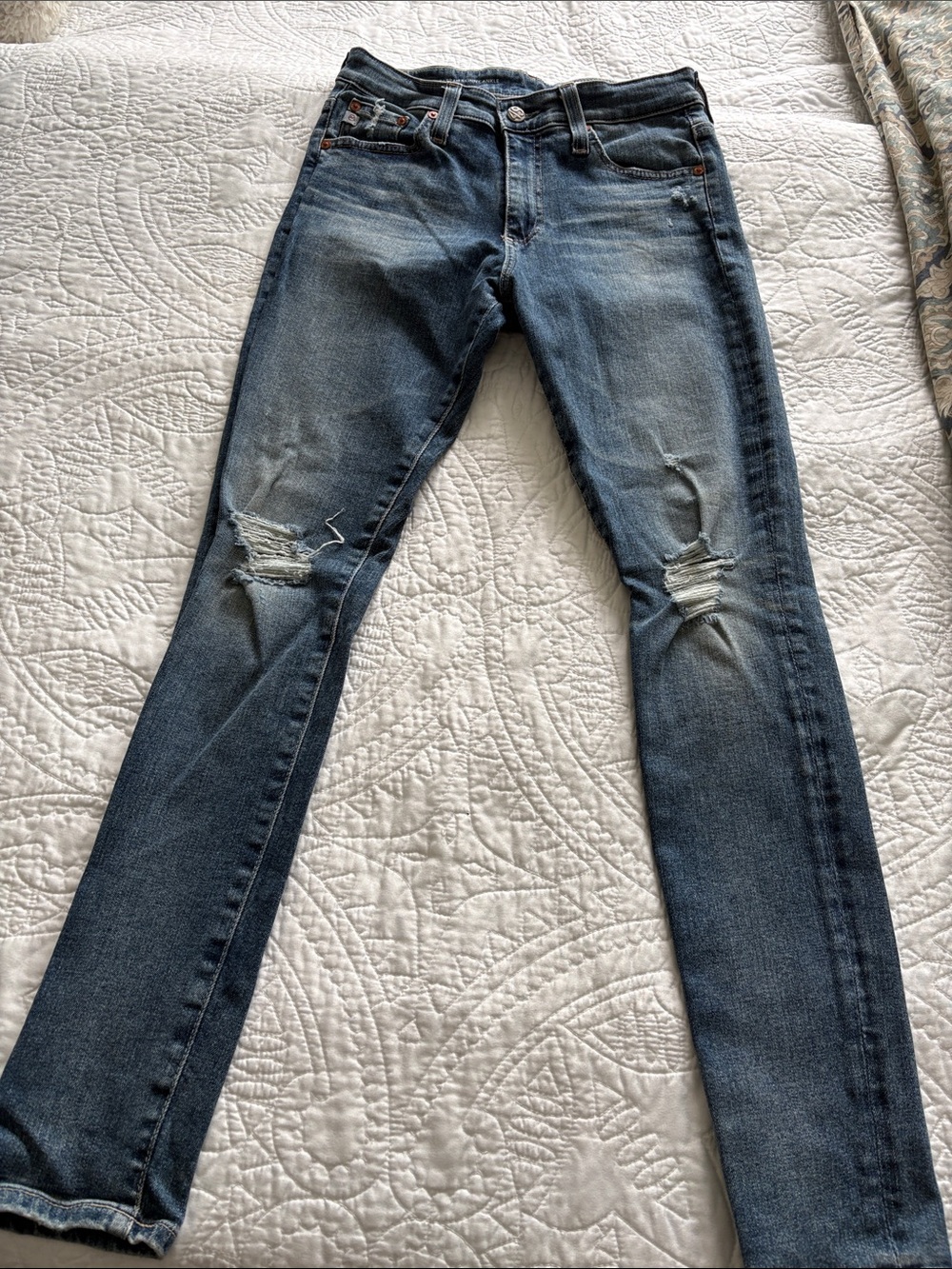 Ag Adriano Goldschmied Women's Ankle Crop Distressed Blue Jeans